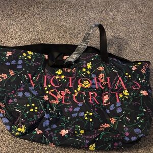 Victoria's Secret Black Tote with Colorful Floral Design